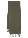 Polo Ralph Lauren Fringed Wool Scarf With Subtle Logo Detail In Green
