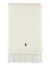 Polo Ralph Lauren Wool Scarf With Fringe Trim And Logo In White