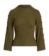 Polo Ralph Lauren Rib-knit Wool-silk Button-sleeve Sweater In Green