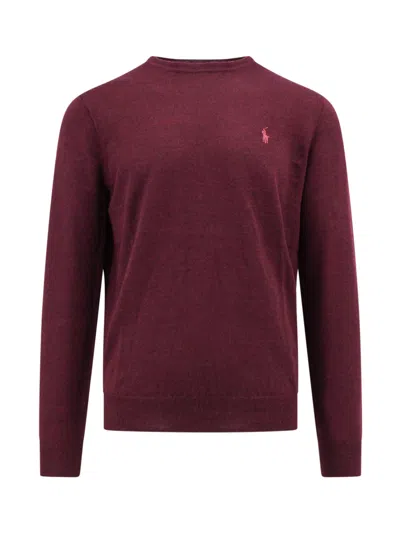 Polo Ralph Lauren Wool Slim Fit Sweater With Logo Embroidery In Red