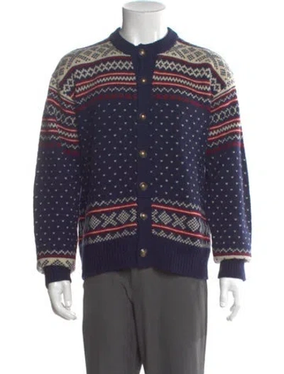 Pre-owned Polo Ralph Lauren Wool Striped Cardigan In Blue