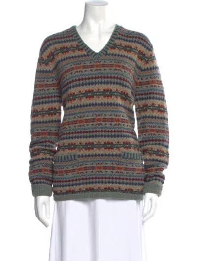 Pre-owned Polo Ralph Lauren Wool Striped Sweater In Green