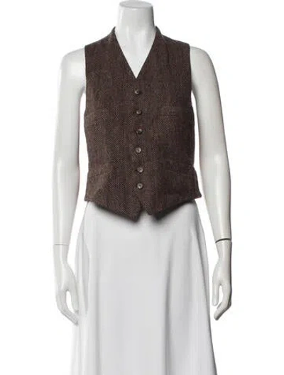 Pre-owned Polo Ralph Lauren Wool Striped Vest In Brown