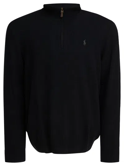 Polo Ralph Lauren Wool Sweater With A Half Zip In Black