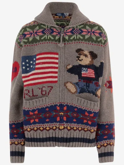 POLO RALPH LAUREN WOOL SWEATER WITH POLO BEAR PRINT AND GEOMETRIC PATTERN