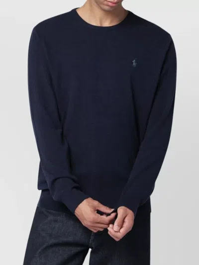 Polo Ralph Lauren Wool Sweater With Ribbed Cuffs And Hem In Blue