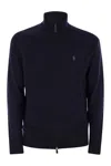 Polo Ralph Lauren Black Cardigan With High Neck And Pony Embroidery On The Front In Wool Man In Black