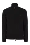 Polo Ralph Lauren Black Cardigan With High Neck And Pony Embroidery On The Front In Wool Man In Black
