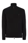 Polo Ralph Lauren Black Cardigan With High Neck And Pony Embroidery On The Front In Wool Man In Black