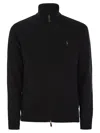 Polo Ralph Lauren Black Cardigan With High Neck And Pony Embroidery On The Front In Wool Man In Black