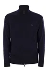 Polo Ralph Lauren Ribbed Cuff Wool Cardigan With Welt Pockets In Blue
