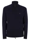 Polo Ralph Lauren Ribbed Cuff Wool Cardigan With Welt Pockets In Blue