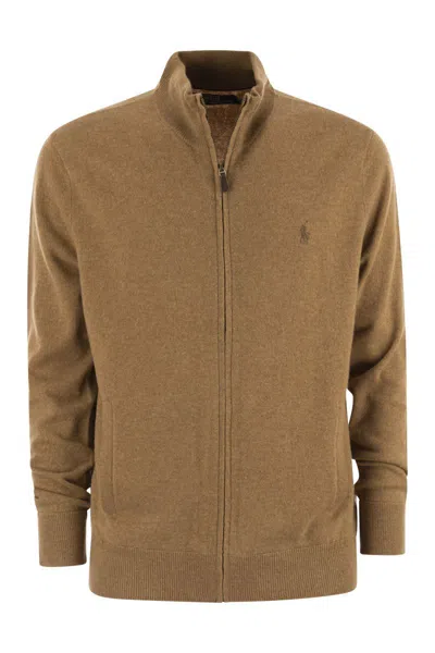 Polo Ralph Lauren Wool Sweater With Zip In Camel