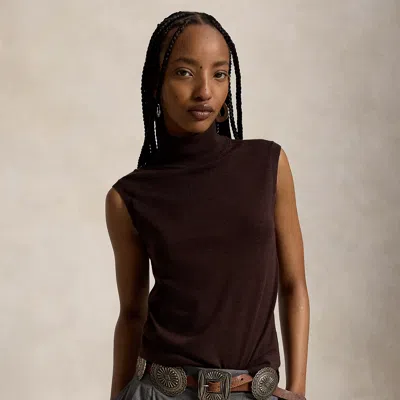 Polo Ralph Lauren Wool Turtleneck Sleeveless Sweater In Deep Chocolate Melange