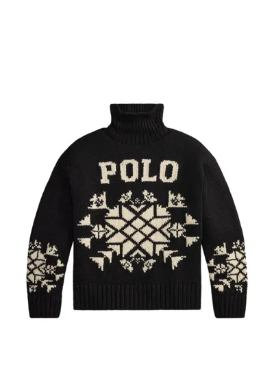 Polo Ralph Lauren Intarsia Wool Turtleneck Sweater In Black