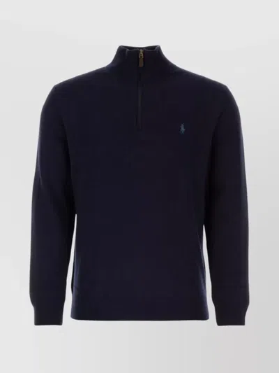 Polo Ralph Lauren Wool Turtleneck With Zip Collar In Blue