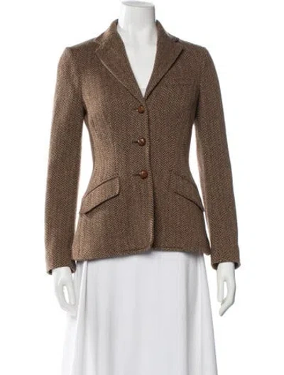 Pre-owned Polo Ralph Lauren Wool Tweed Pattern Blazer In Brown
