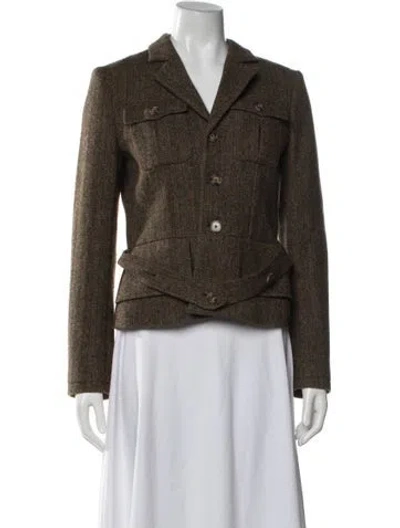 Pre-owned Polo Ralph Lauren Wool Tweed Pattern Jacket In Brown