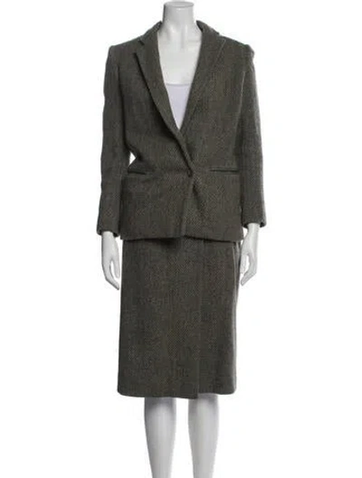 Pre-owned Polo Ralph Lauren Wool Tweed Pattern Skirt Suit In Green