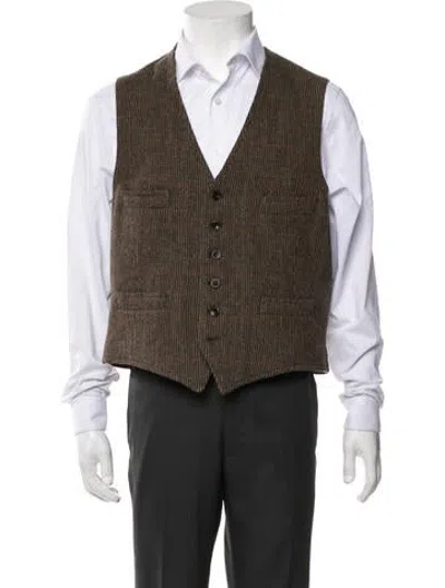 Pre-owned Polo Ralph Lauren Wool Tweed Pattern Vest In Brown
