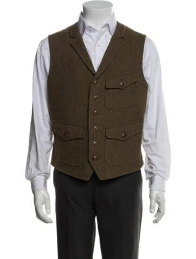 Pre-owned Polo Ralph Lauren Wool Tweed Pattern Vest In Brown