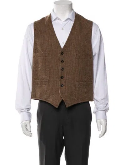 Pre-owned Polo Ralph Lauren Wool Tweed Pattern Vest In Orange