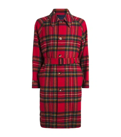 Polo Ralph Lauren Wool Tweed Plaid Balmacaan Coat In Red