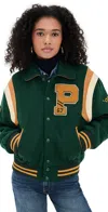 Polo Ralph Lauren Wool Blend Bomber Jacket Featuring Patches In Green