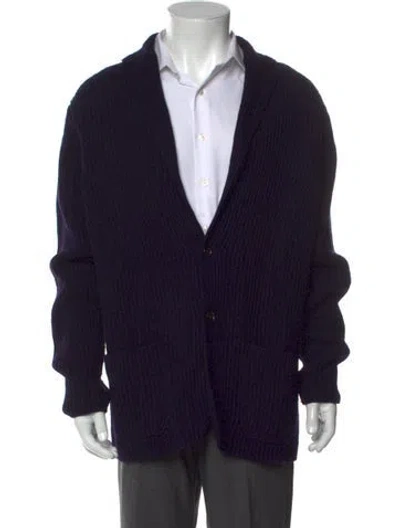 Pre-owned Polo Ralph Lauren Wool V-neck Cardigan In Blue