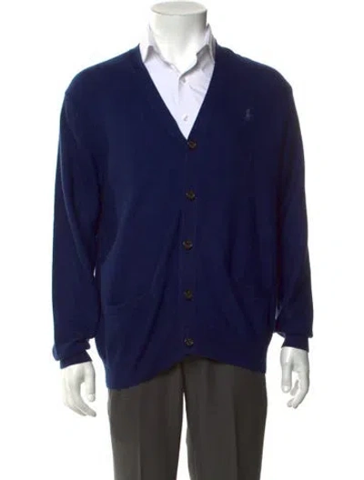 Pre-owned Polo Ralph Lauren Wool V-neck Cardigan In Blue
