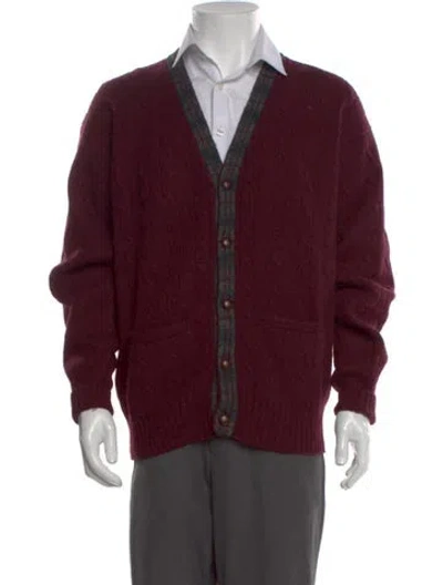 Pre-owned Polo Ralph Lauren Wool V-neck Cardigan In Burgundy