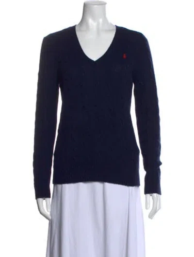 Pre-owned Polo Ralph Lauren Wool V-neck Sweater In Blue
