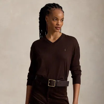 Polo Ralph Lauren Wool V-neck Sweater In Deep Chocolate Melange