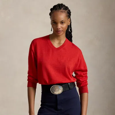 Polo Ralph Lauren Wool V-neck Sweater In Flanders Red Heather