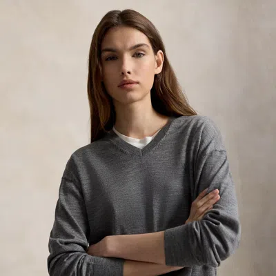 Polo Ralph Lauren Wool V-neck Sweater In Flannel Grey Heather
