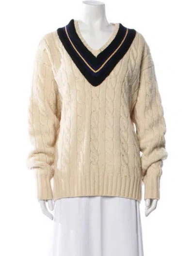 Pre-owned Polo Ralph Lauren Wool V-neck Sweater In Neutrals