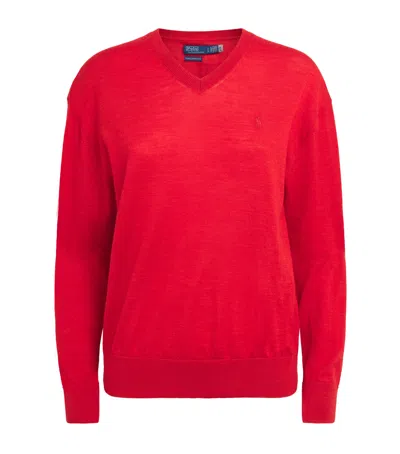 Polo Ralph Lauren Wool V-neck Sweater In Red