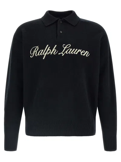 Polo Ralph Lauren Wool-alpaca Blend Logo Polo Shirt In Black