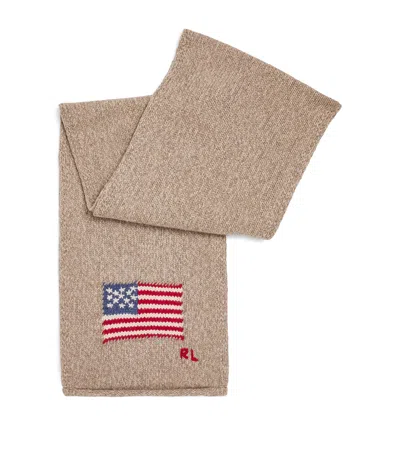 Polo Ralph Lauren Wool-blend Flag Scarf In Brown