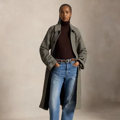 Polo Ralph Lauren Wool-blend Herringbone Balmacaan Coat In Black/cream Herringbon