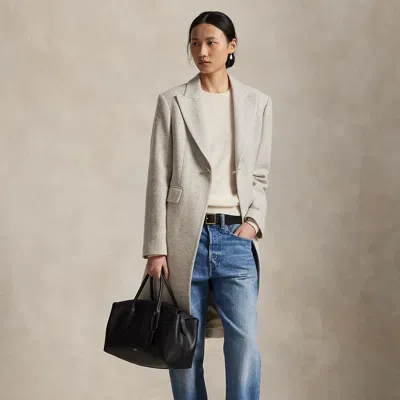 Polo Ralph Lauren Wool-blend Herringbone Coat In Cream Grey Herringbone