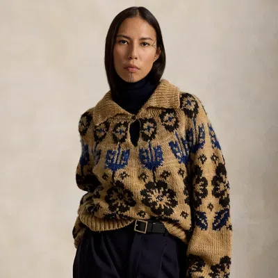 Polo Ralph Lauren Wool-blend Keyhole Sweater In Tan Multi