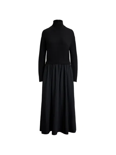 Polo Ralph Lauren Wool-bodice Crepe Dress In Black