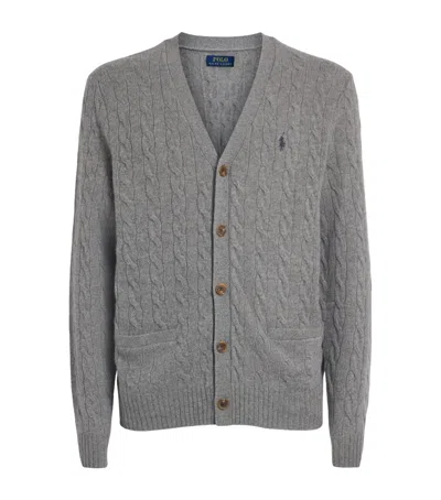 Polo Ralph Lauren Wool-cashmere Cable-knit Cardigan In Gray