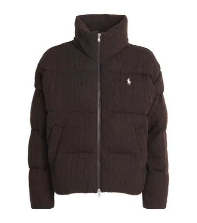 Polo Ralph Lauren Wool-cashmere Cable-knit Puffer Jacket In Brown
