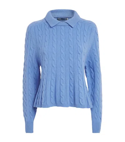 Polo Ralph Lauren Wool-cashmere Peplum Sweater In Blue