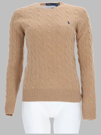Polo Ralph Lauren Beige Cable-knit Ribbed Crew Neck Sweater In Brown