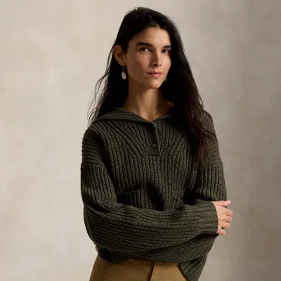 Polo Ralph Lauren Wool-cotton Half-placket Sweater In Olive Heather