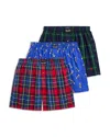 Polo Ralph Lauren Assorted 3-pack Holiday Woven Cotton Boxers In Blue
