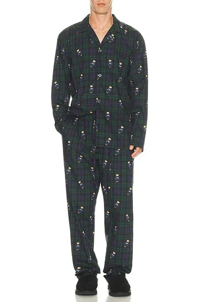 Polo Ralph Lauren Polo Bear Plaid Pajama Set In Green